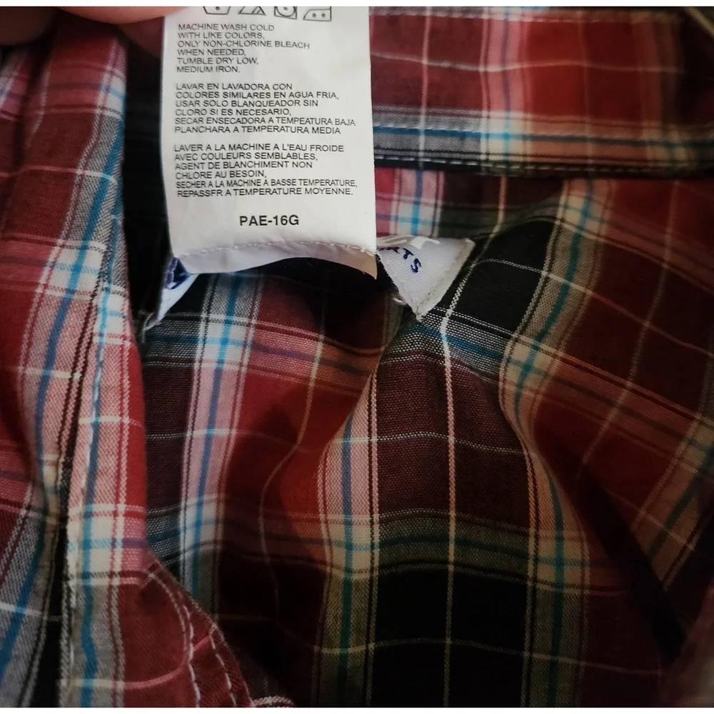 Wrangler Wrancher Shirt Mens M Red Plaid L/S Pearl Snap Flannel Pockets‎ Western